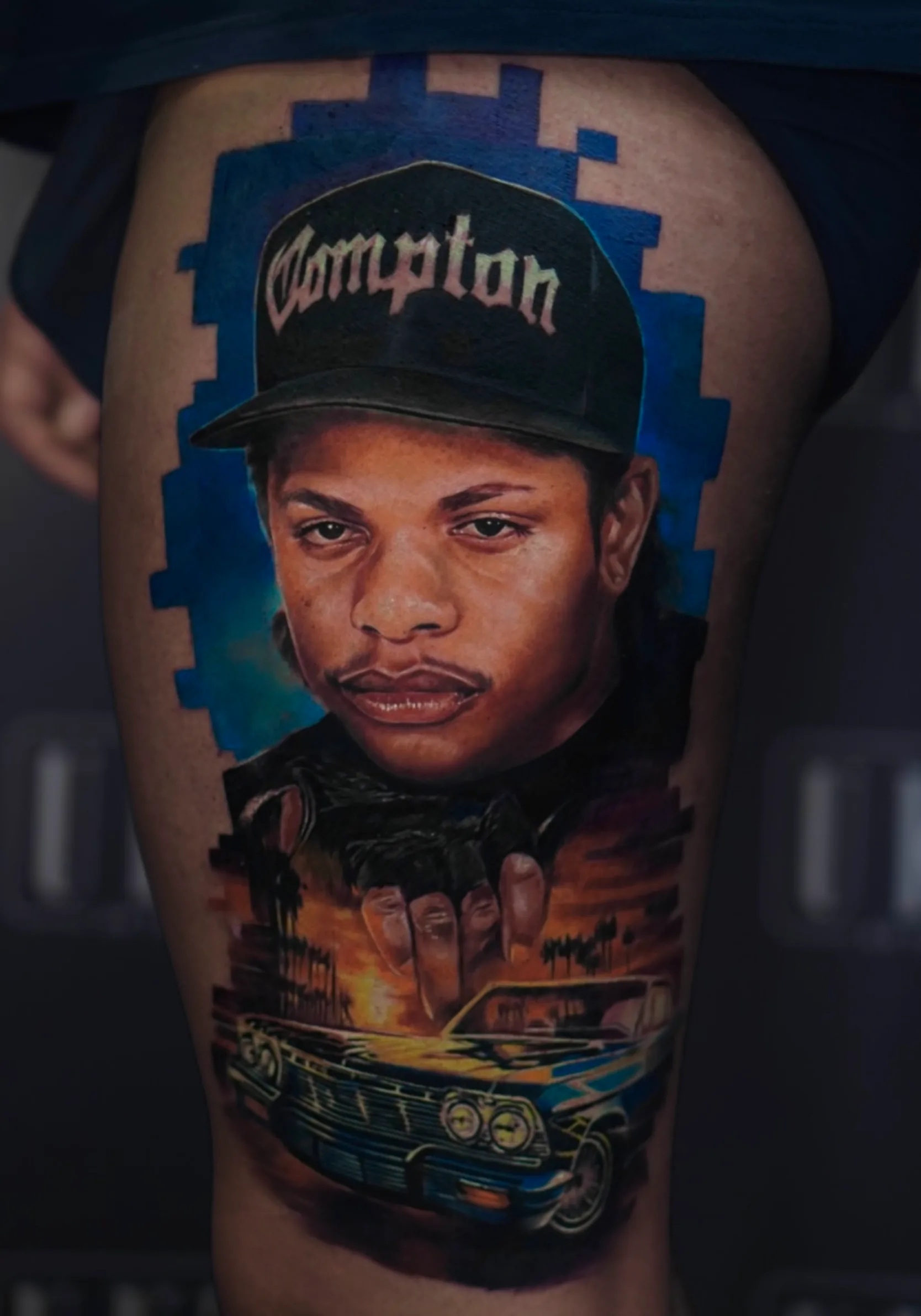 Eazy-E Tribute portrait realism tattoo by Churchill