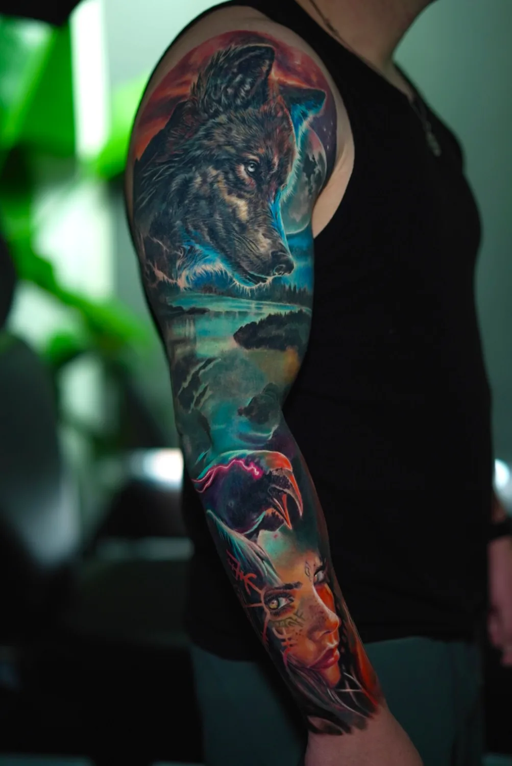 Wolf Wilderness full sleeve tattoo by Churchill