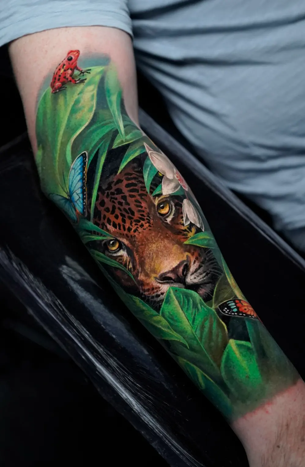 Amazon Jaguar colour realism tattoo by Churchill