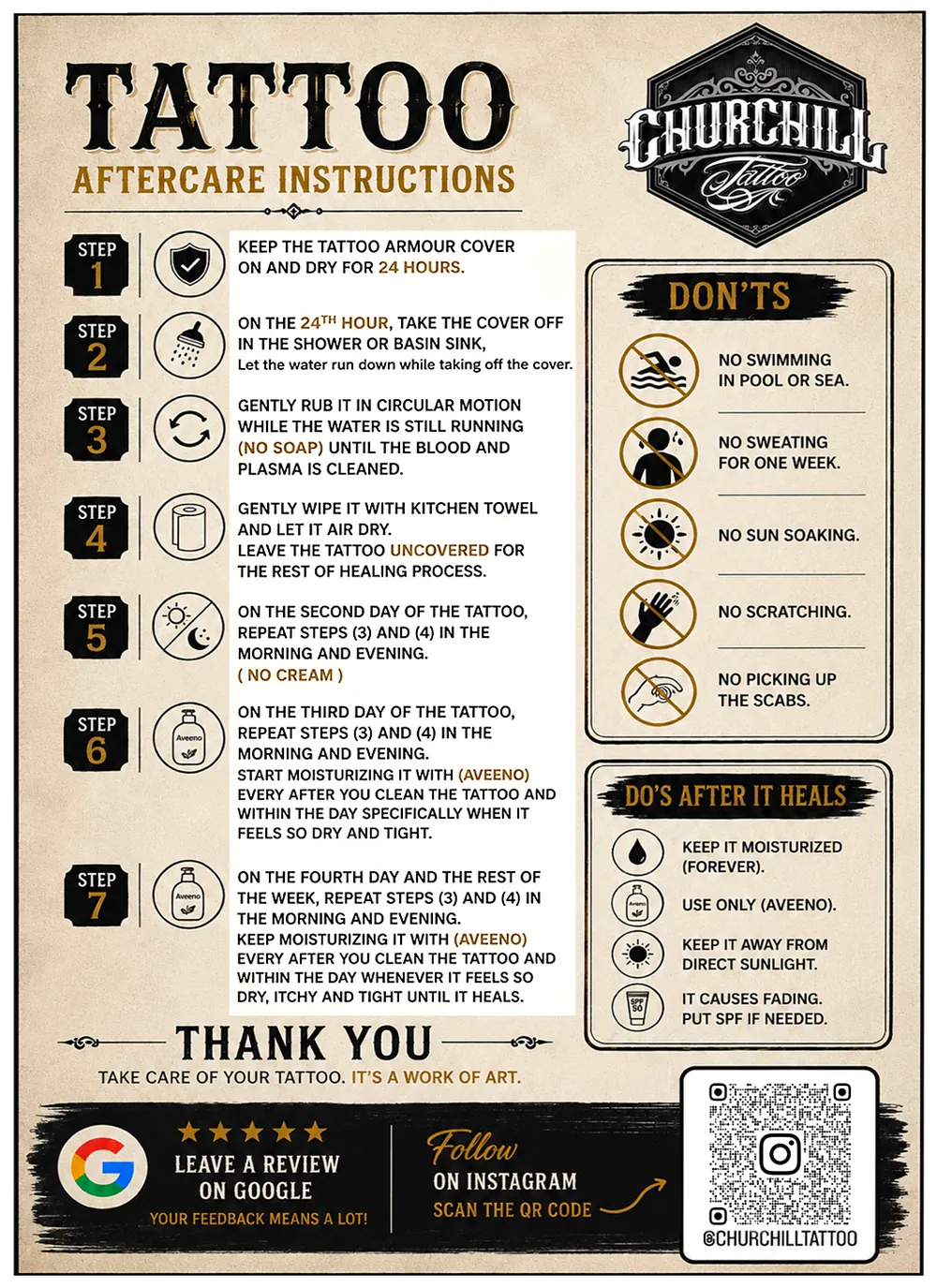 Churchill Tattoos aftercare instruction guide