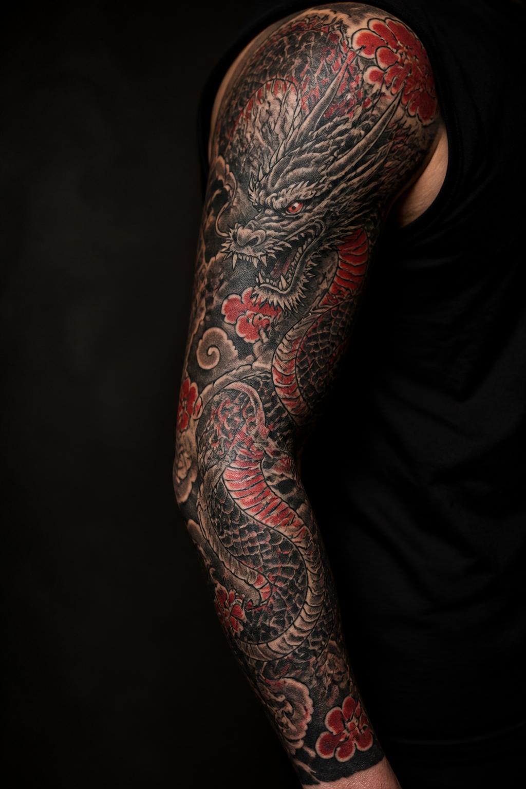 Japanese dragon sleeve tattoo